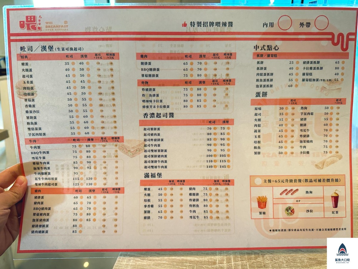 台中早餐,逢甲早餐,西屯區早餐,喂早安,喂早安菜單 @鯊魚大口咬