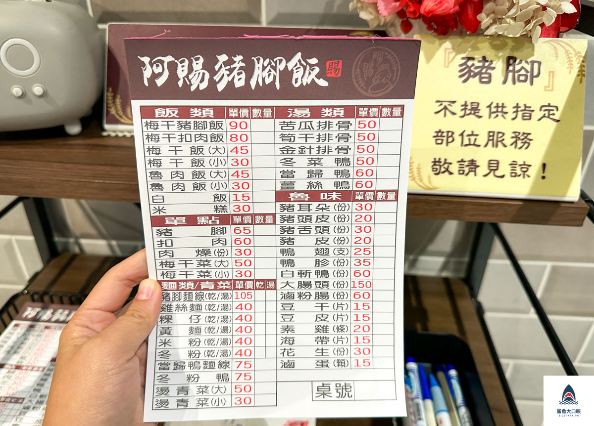 阿賜豬腳飯菜單,斗六梅干扣肉,雲林梅干扣肉,雲林美食,斗六美食,斗六小吃,斗六隱藏美食,阿賜豬腳飯,雲林豬腳飯 @鯊魚大口咬