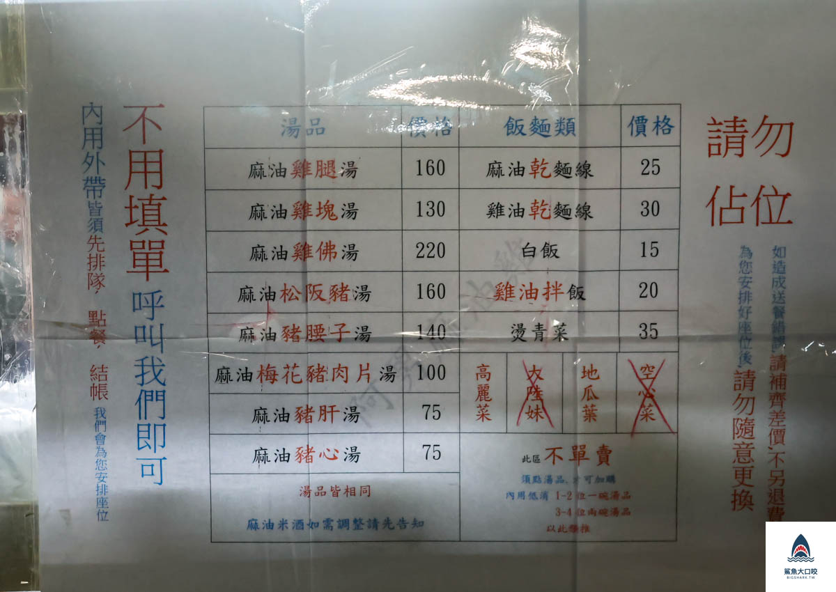 阿男麻油雞,阿男麻油雞菜單 @鯊魚大口咬